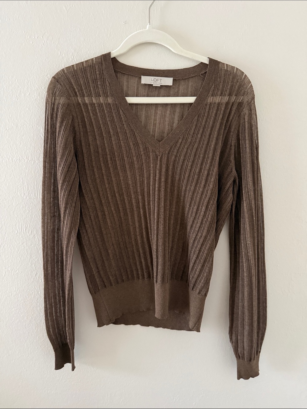 LOFT Brown Ribbed V-Neck Sweater